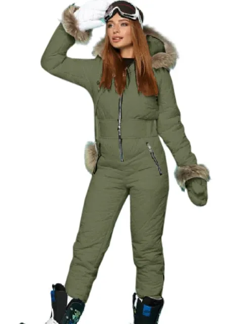 Ski Jumpsuit Women Winter Outerwear Ski Overalls Elastic Waist Zipper Outfit