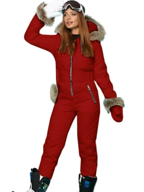 Ski Jumpsuit Women Winter Outerwear Ski Overalls Elastic Waist Zipper Outfit