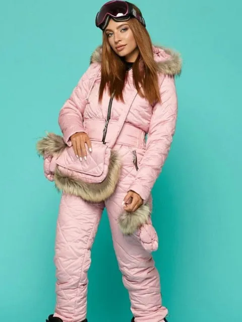 Ski Jumpsuit Women Winter Outerwear Ski Overalls Elastic Waist Zipper Outfit