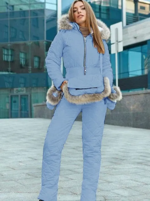 Ski Jumpsuit Women Winter Outerwear Ski Overalls Elastic Waist Zipper Outfit