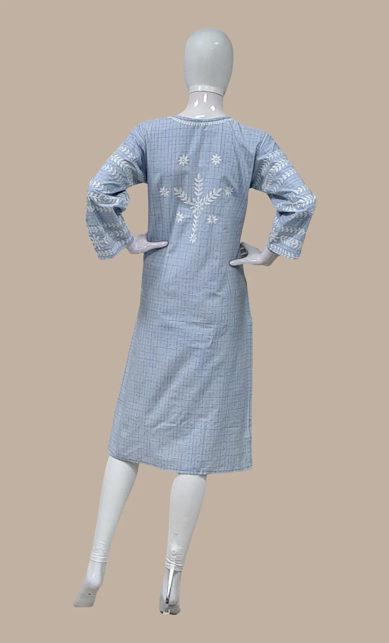 Soft Blue Embroidered Kurti Top