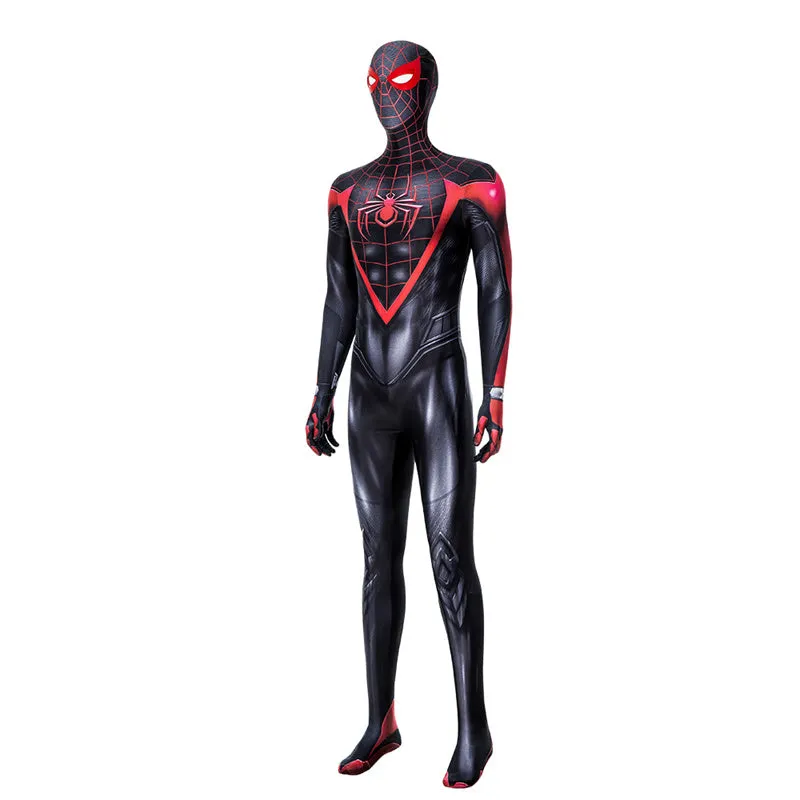 Spider-Man: Miles Morales Cosplay Costume Spiderman 2 PS5 Suit Halloween Black Jumpsuit