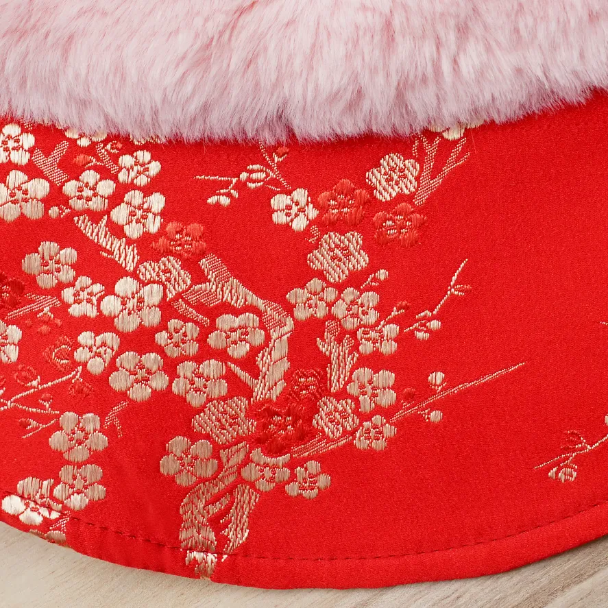 Spring Imperial Scarlett Blossoms CNY Cape with Faux Fur Collar
