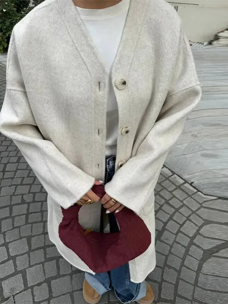 TAVIMART  -  Elegant Autumn Winter Women Scarf Wool Overcoat Fashion Long Sleeve Solid Single Breasted Lady Coats New Daily Chic Outwear