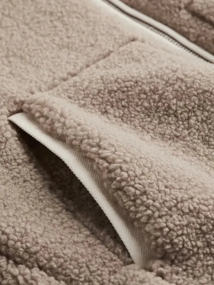 Teddy Fleece Jacket for Women Fake Lamb Wool Jacket Cozy Oversized High Collar Zip-up Coat Fuzzy Winter Outerwear