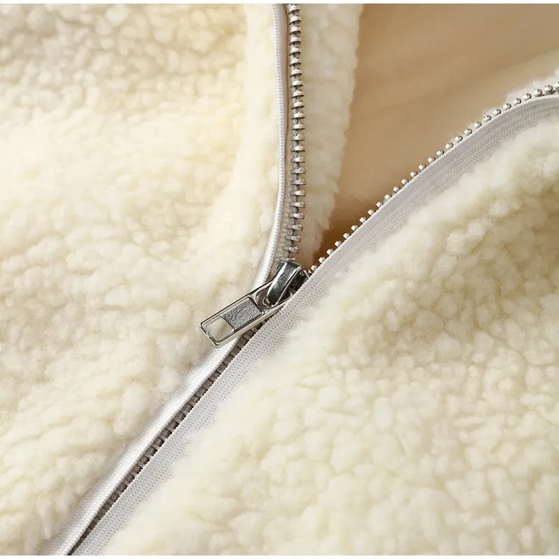 Teddy Fleece Jacket for Women Fake Lamb Wool Jacket Cozy Oversized High Collar Zip-up Coat Fuzzy Winter Outerwear