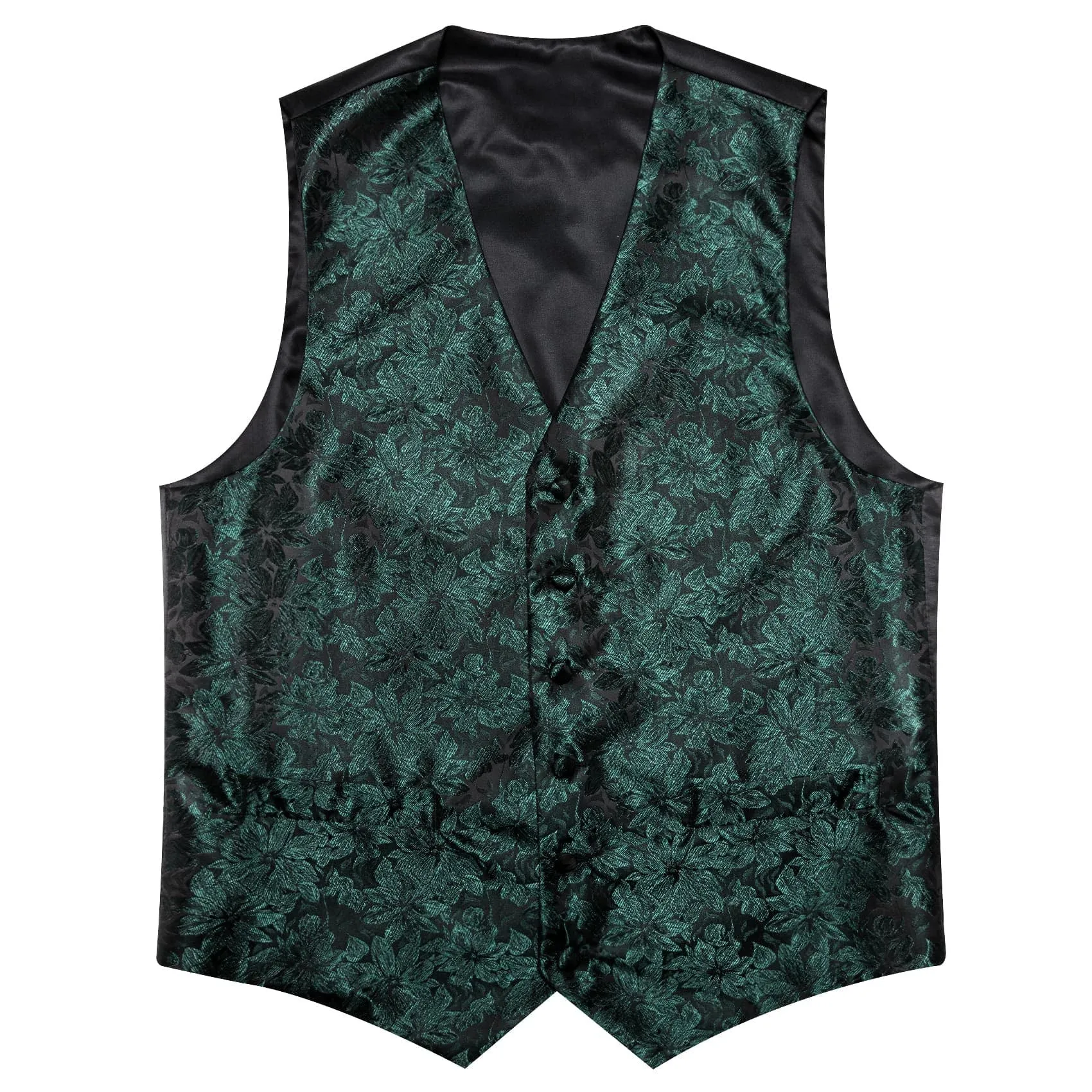 Ties2you Mens Vest Top Dark Green Floral Silk Dress Vest Tie Handkerchief Cufflinks Set