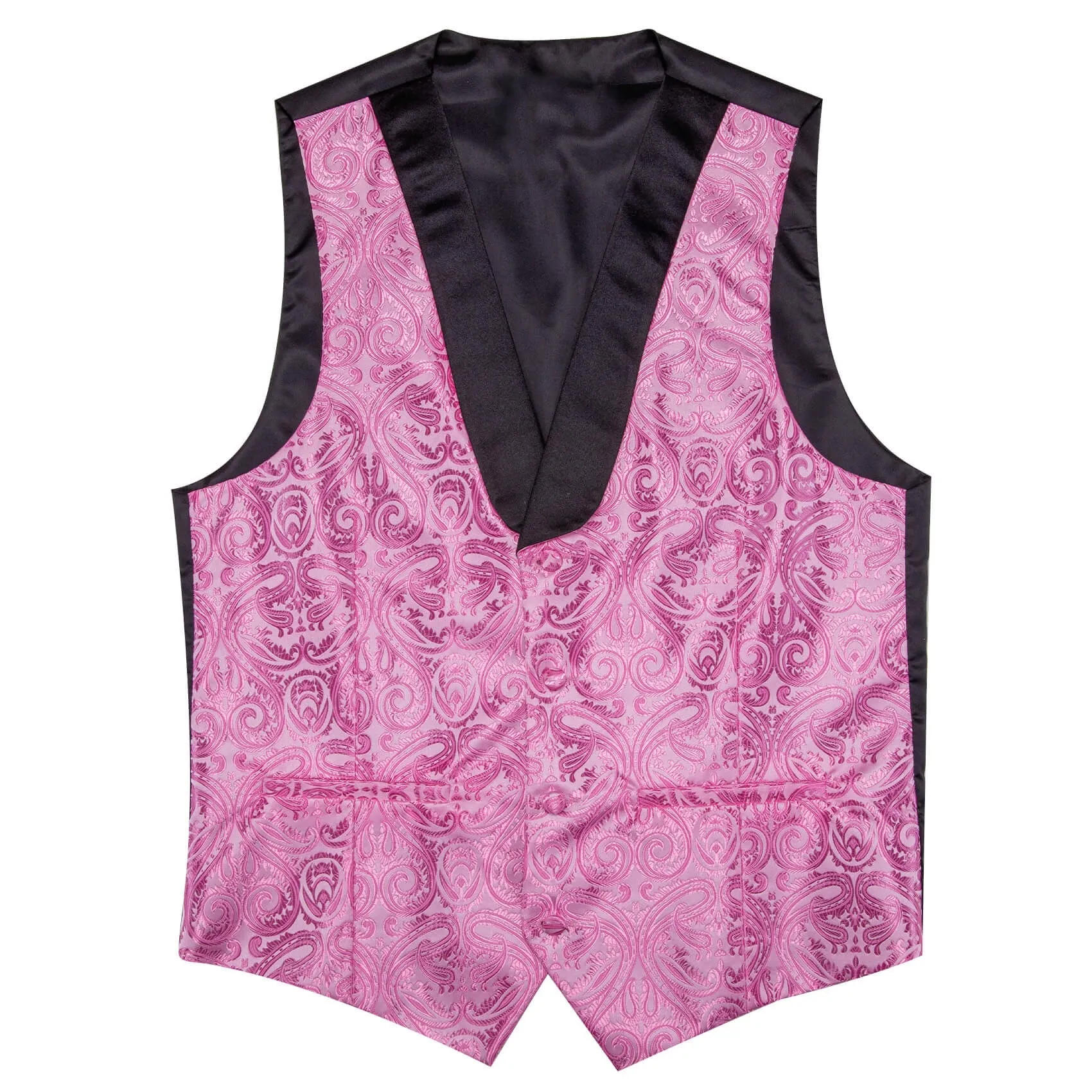 Ties2you Shawl Collar Vest Hot Pink Paisley Silk Men's Vest Necktie Hanky Cufflinks Set Fashion