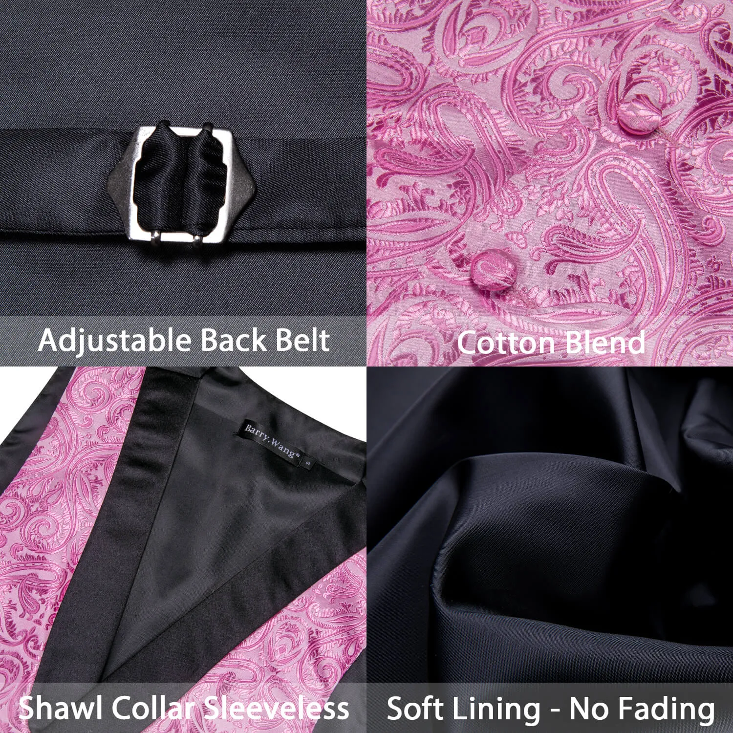 Ties2you Shawl Collar Vest Hot Pink Paisley Silk Men's Vest Necktie Hanky Cufflinks Set Fashion
