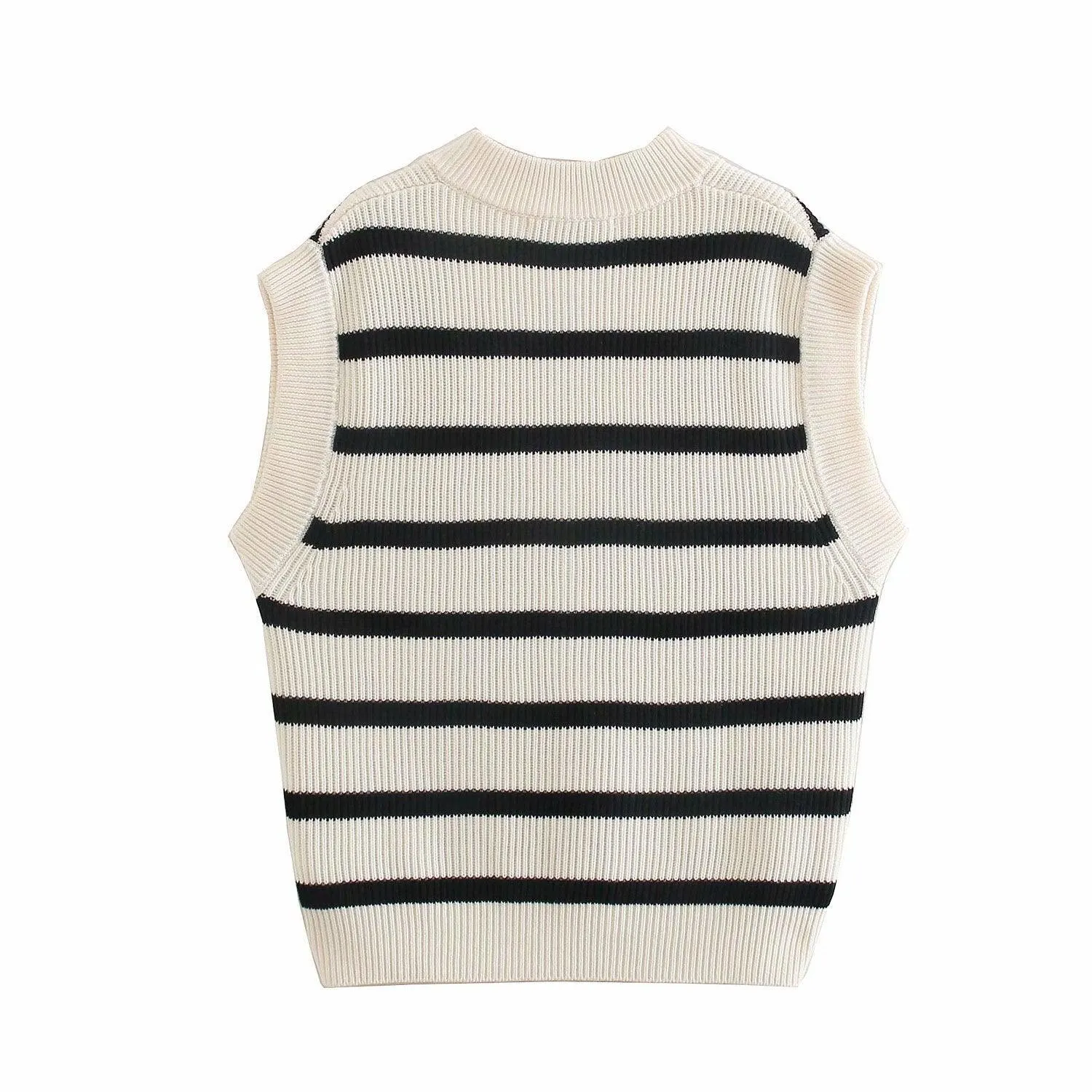 V-Neck Sleeveless Loose Contrast Striped Knit Tank Top
