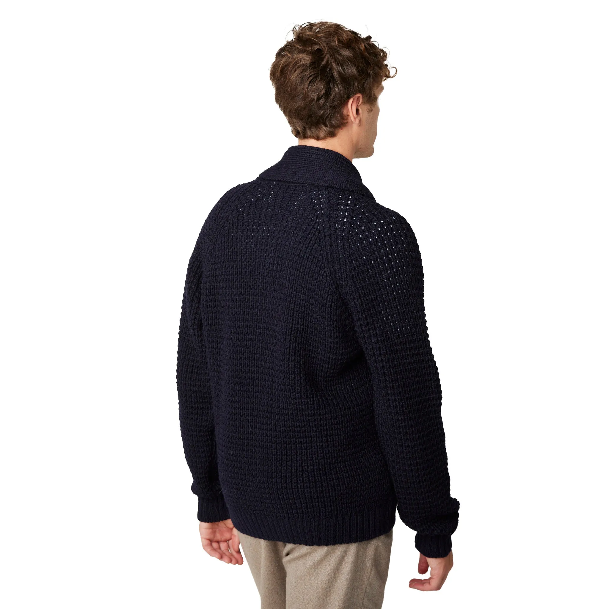 Waffle Shawl Cardigan Navy