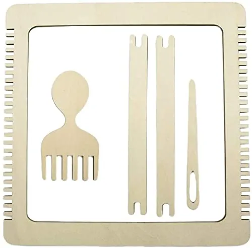 Whittlewud Pack of 4 Weaving Loom 1 Frame with 2 Needle, 1 Comb (11 x 0.98 Inch) Wooden Multi-Craft Weaving Loom Arts & Crafts Develops Creativity Weaving Frame Loom with Stand for Beginner