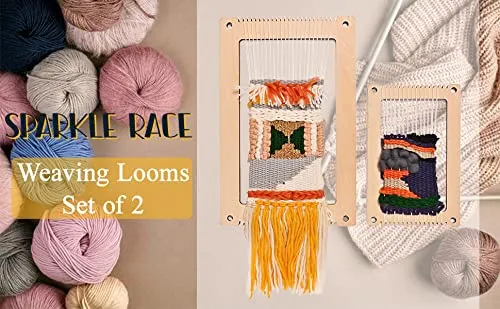 Whittlewud Set of 2 (11.9 x 7.8In) & (8 x 5.2In) Weaving Looms Mini Loom with Weaving Needle Wooden DIY Weaving Loom for Kids, Small Weaving Loom for Adult Multi-Craft Knitting