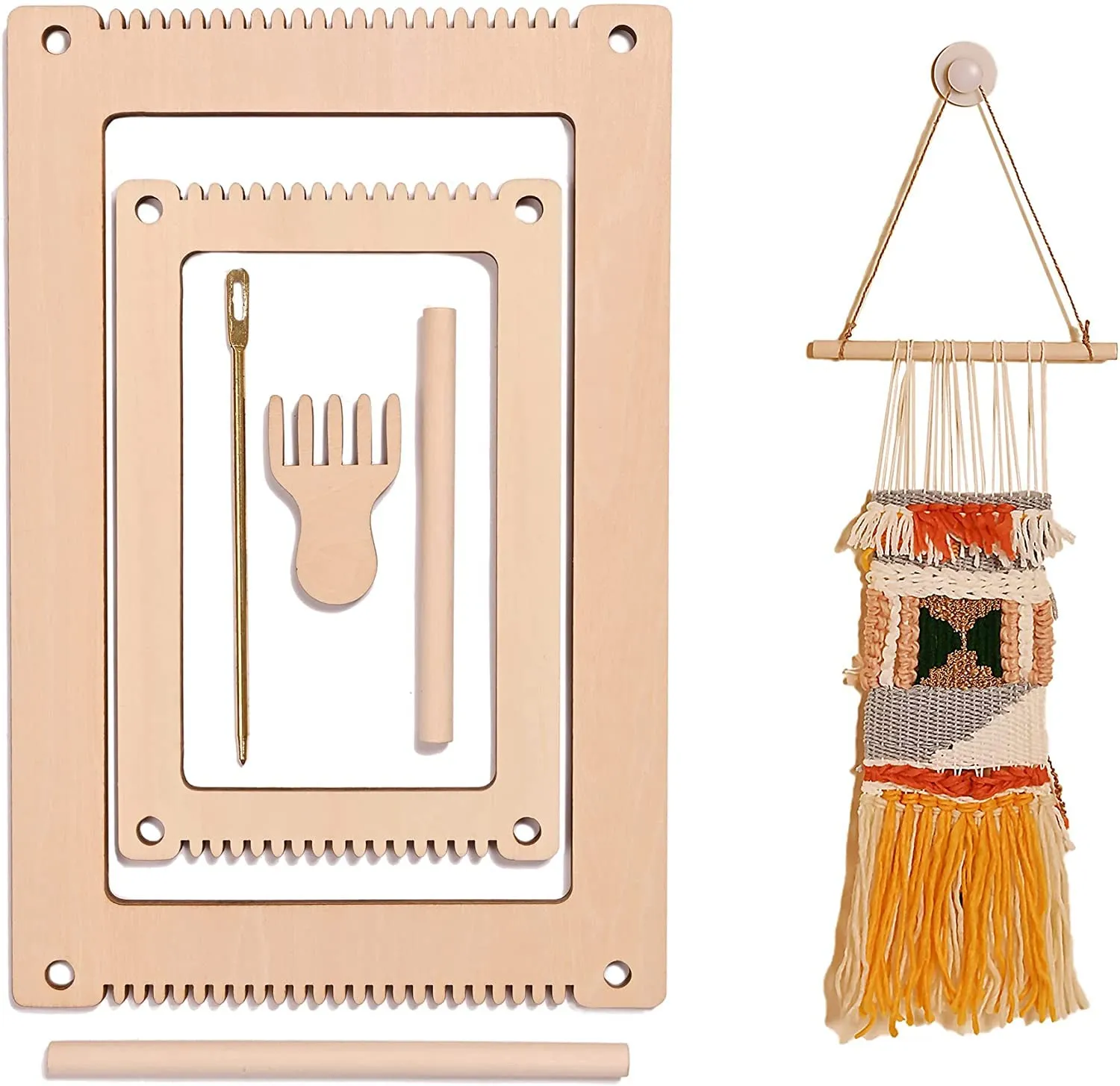 Whittlewud Set of 2 (11.9 x 7.8In) & (8 x 5.2In) Weaving Looms Mini Loom with Weaving Needle Wooden DIY Weaving Loom for Kids, Small Weaving Loom for Adult Multi-Craft Knitting