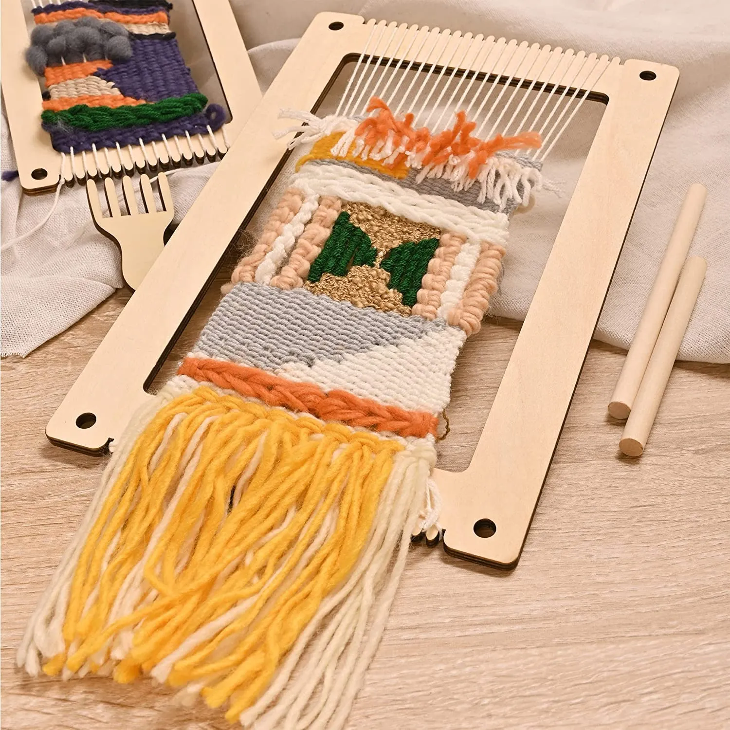 Whittlewud Set of 2 (11.9 x 7.8In) & (8 x 5.2In) Weaving Looms Mini Loom with Weaving Needle Wooden DIY Weaving Loom for Kids, Small Weaving Loom for Adult Multi-Craft Knitting