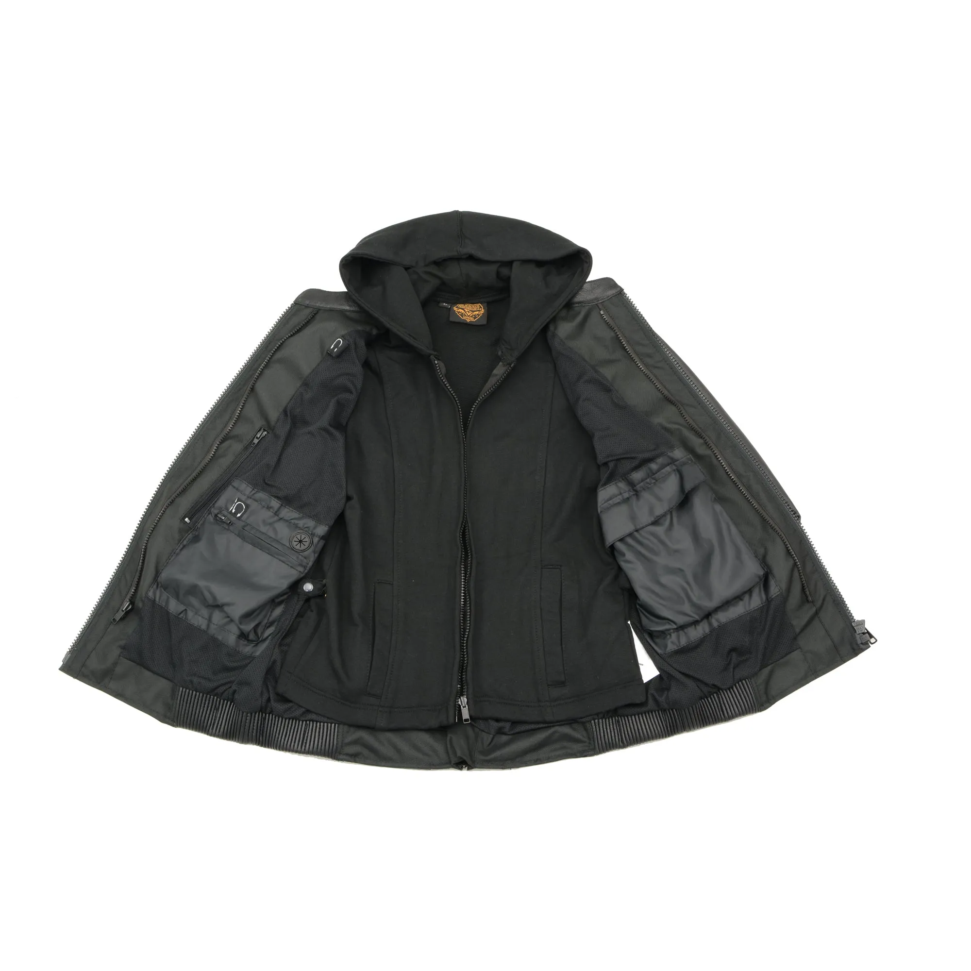 Women Black 3/4 Hooded Leather Jacket with Side Stetch Fit