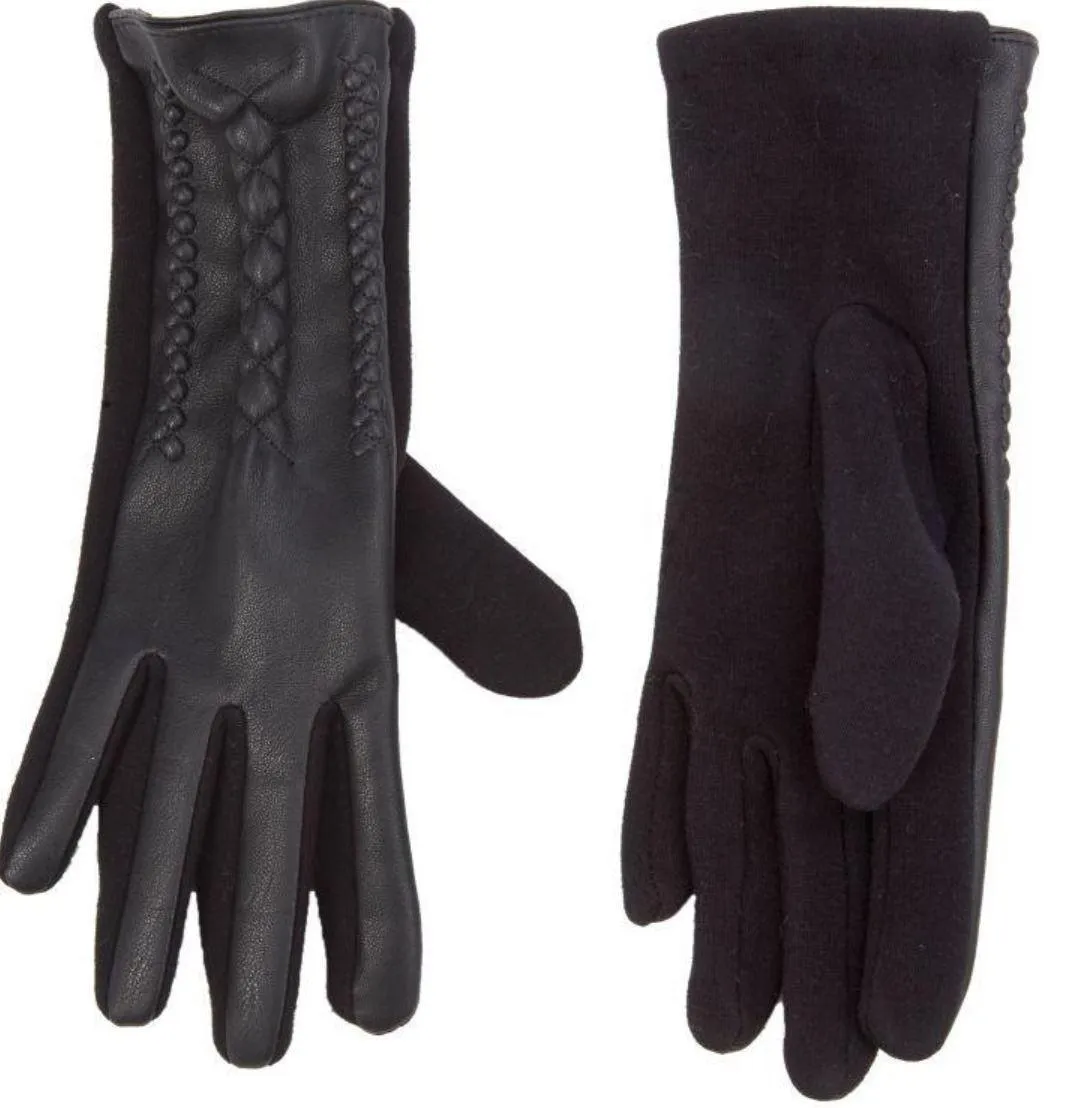 Women's Black Faux Leather Gloves | Mambas