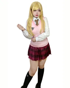 Women's Kaede Akamatsu Cosplay Costume Pink Uniform US Size Cosplay Costume Outfit Vest Skirt Set with Socks