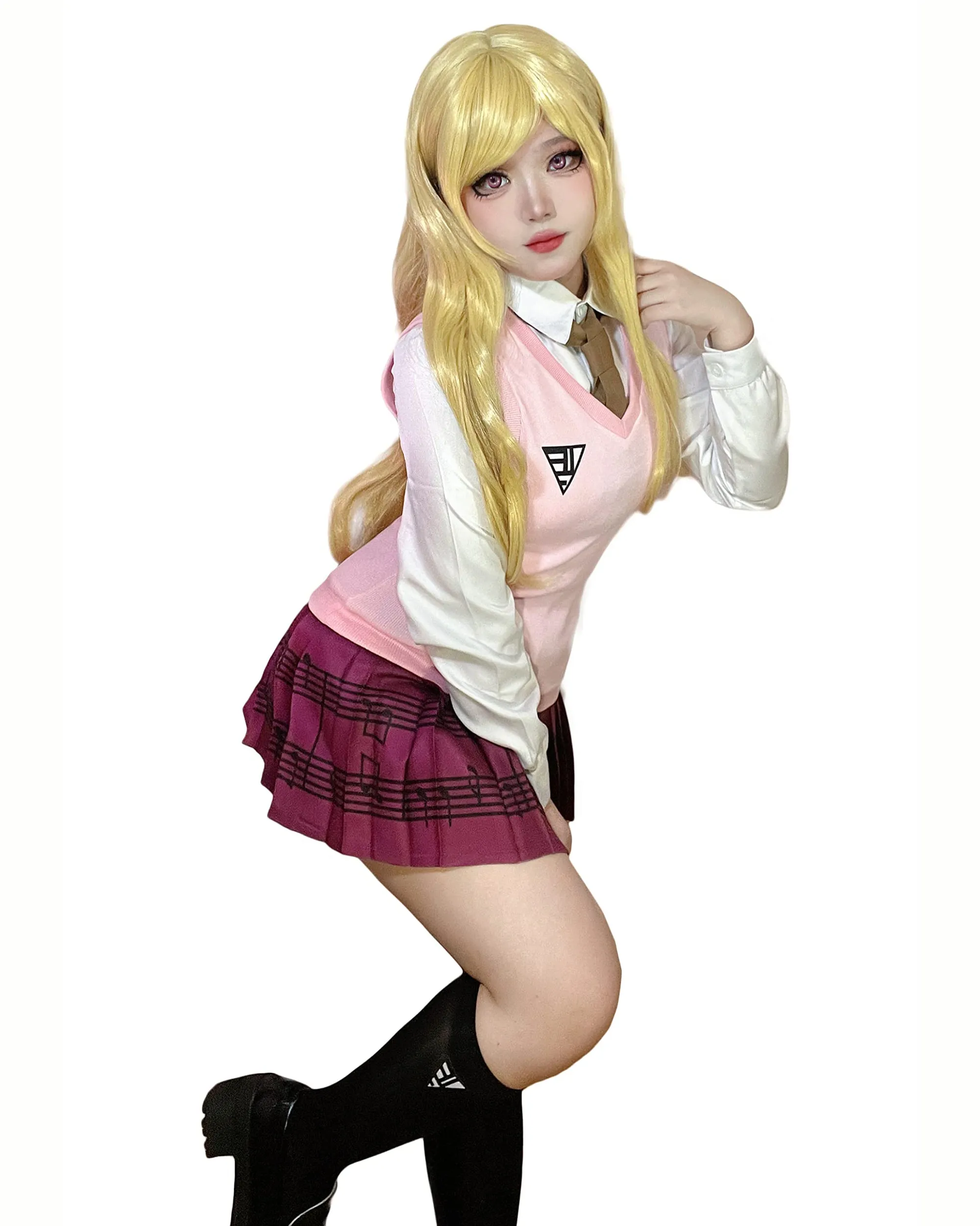 Women's Kaede Akamatsu Cosplay Costume Pink Uniform US Size Cosplay Costume Outfit Vest Skirt Set with Socks