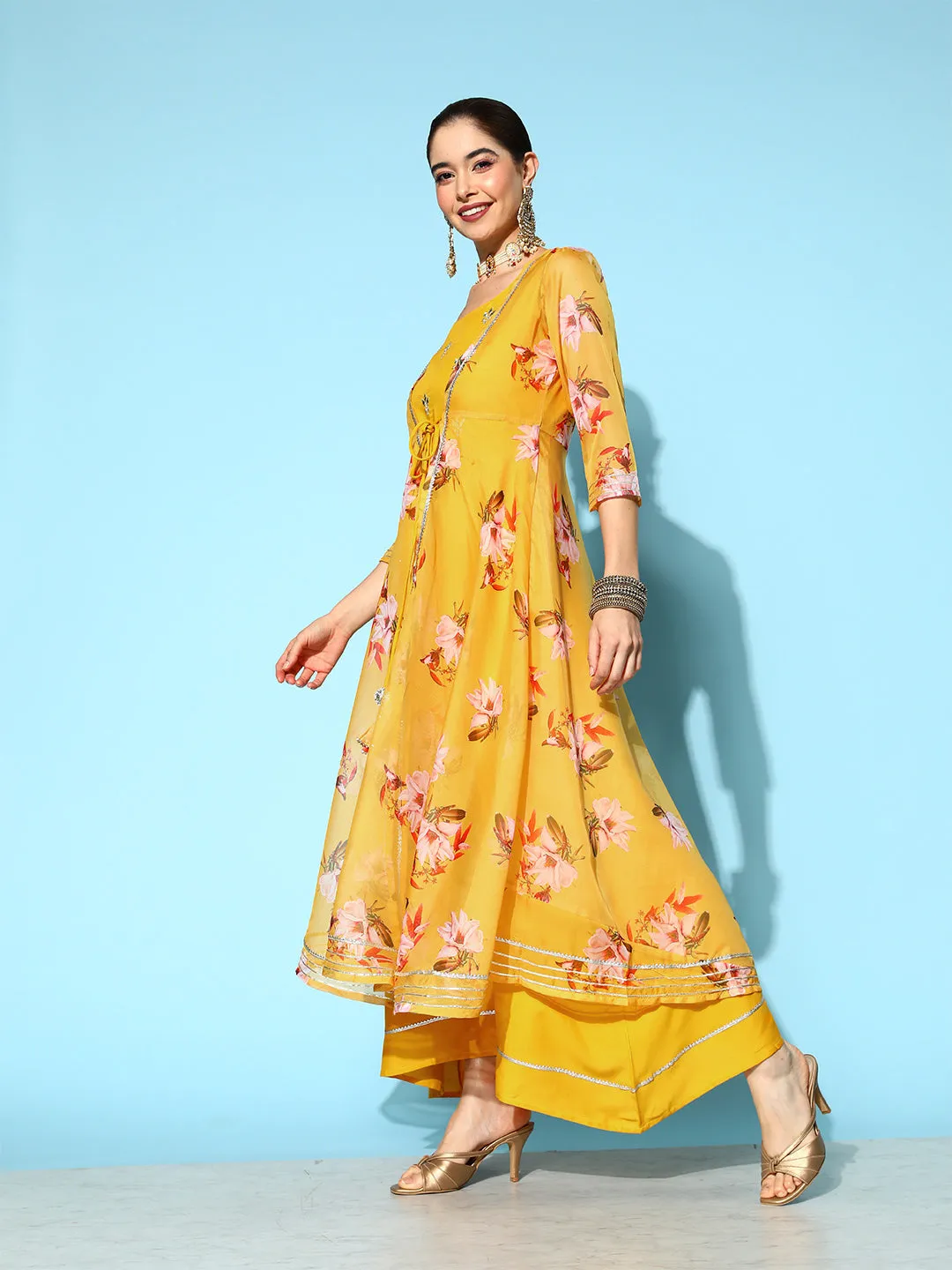 Yellow Floral Dress With Jacket