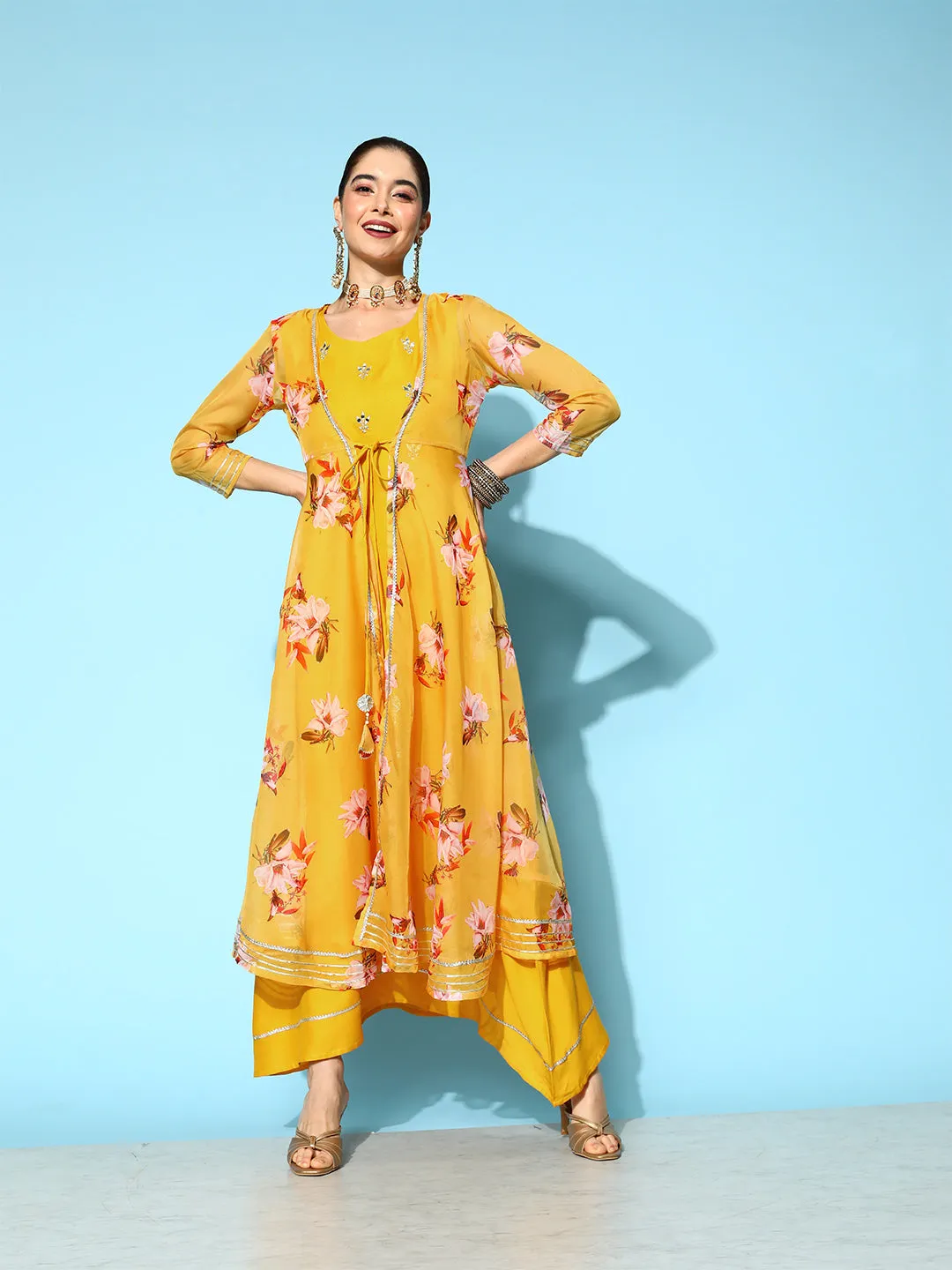 Yellow Floral Dress With Jacket