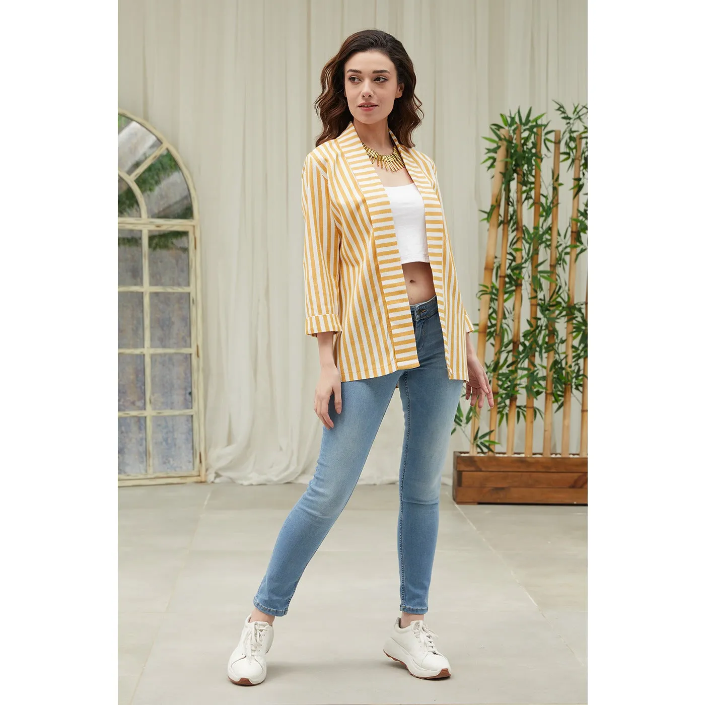 Yellow Striped Shawl Jacket