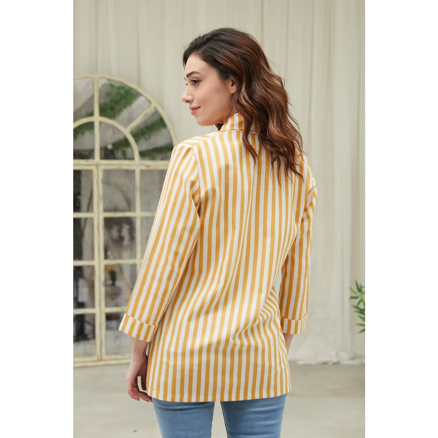 Yellow Striped Shawl Jacket