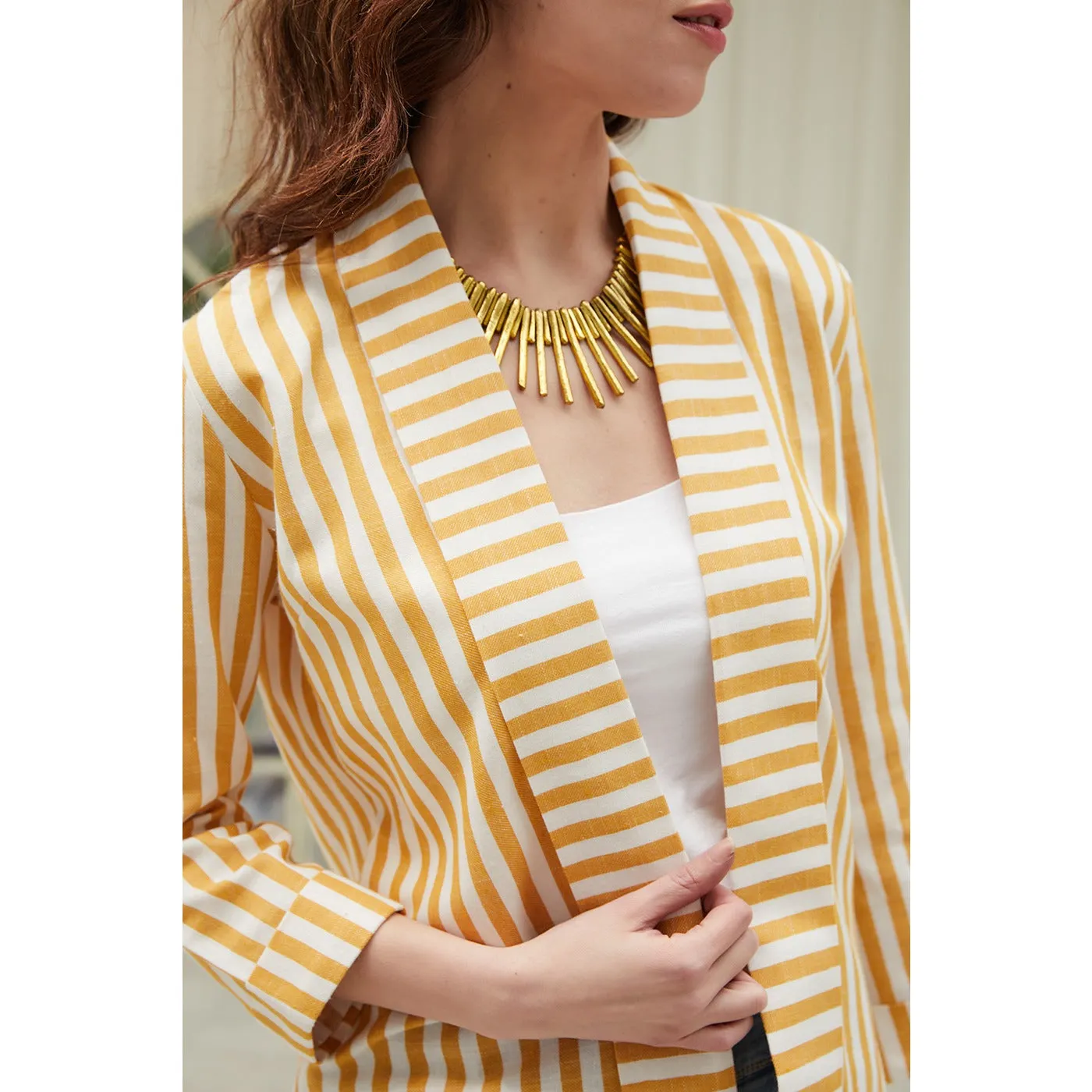 Yellow Striped Shawl Jacket