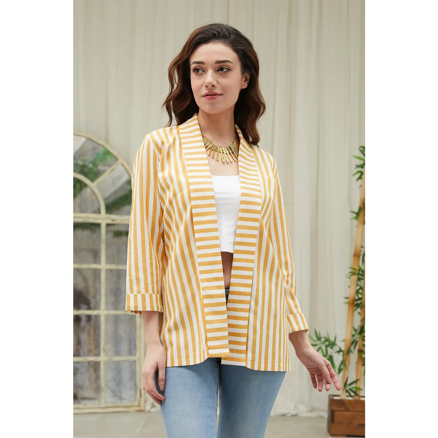 Yellow Striped Shawl Jacket