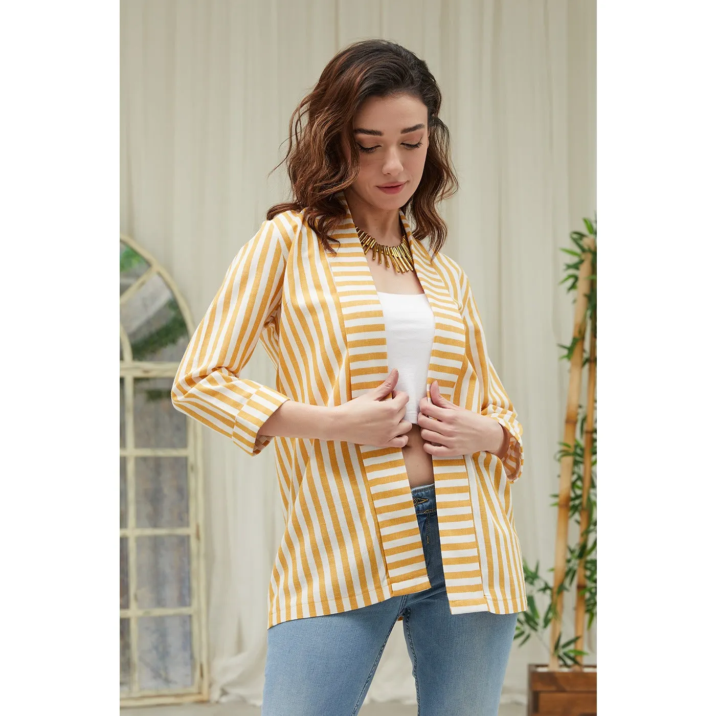 Yellow Striped Shawl Jacket